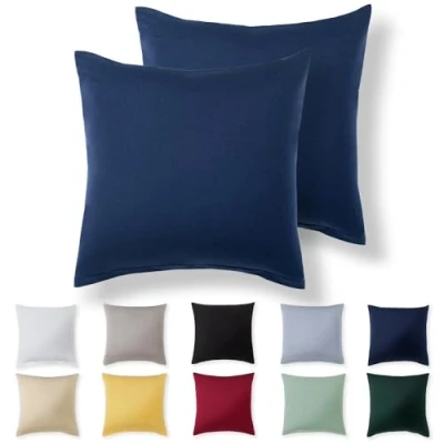Imagen de Alreya Juego de 2 Fundas Almohada 100% Algodón Jersey 40 x cm Azul Funda Cojín para Cama 40x40 Cojínes sofá hipoalergénica