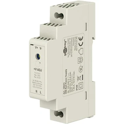 Imagen de Goobay 59573 Fuente de alimentación 12 V para carril DIN ideal funcionamiento sistemas vigilancia y acceso/transformador alimentación/sistema timbre/carril 1,25 A 15 W
