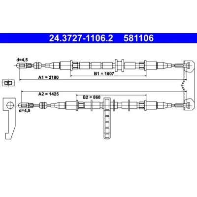 Imagen de ATE 24.3727 1106.2 Cable de Freno Mano 2180, 1425