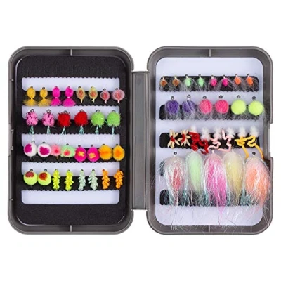 Imagen de Bassdash Kit de Moscas Pesca con Mosca, Surtido Moscas, lubina Caja 36/64/72/76/80/96 Piezas secas/húmedas, ninfas, serpentinas, Popper