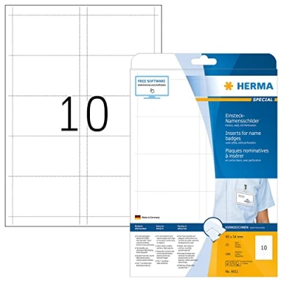 Imagen de HERMA Etiquetas perforadas 9011 para ropa, 25 hojas, 90 x 54 mm, 10 piezas por hoja A4, 250 pegatinas, autoadhesivas, imprimibles, tarjetas de cartón no adhesivas, blancas