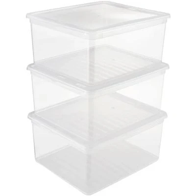 Imagen de keeeper BEA Set Cajas de almacenaje 3x18 L, Plástico, Natural Transparente, 39 x 33,5 18 cm, PP