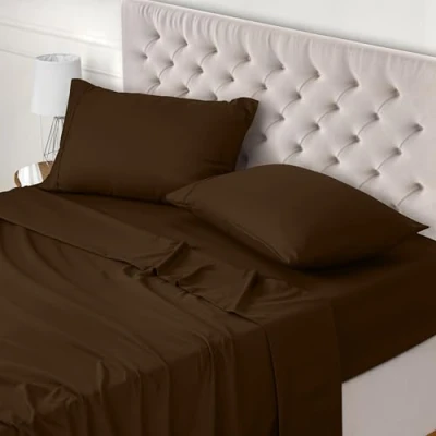 Imagen de Utopia Bedding Juego de Sabanas 4 Piezas 180x200 Poliéster Microfibra Cepillada Sábana Bajera, Plana y 2 Fundas Almohada 50x75 (Cama 180, Marrón)