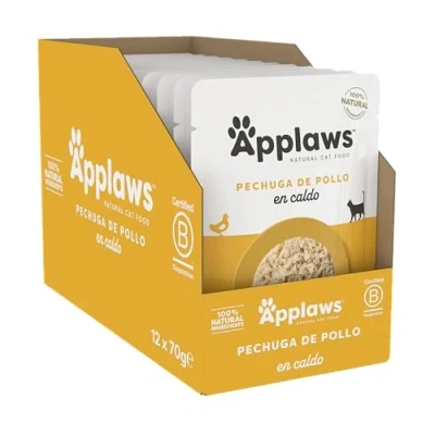 Imagen de Applaws 100% Natural Wet Cat Food, Chicken Breast in Broth Pack of 12 x 70g Pouch