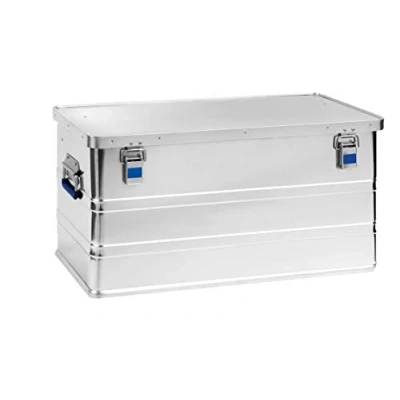 Imagen de hünersdorff Caja de aluminio ecológica 93 litros, impermeable, con junta goma, ligera, estable, asas plegables, preparación para cerraduras, color plateado