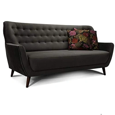 Imagen de Cavadore Abby Sofá de 3 plazas estilo retro con acabado efecto terciopelo capitoné, unas medidas 183 x 89 88 cm y en color gris