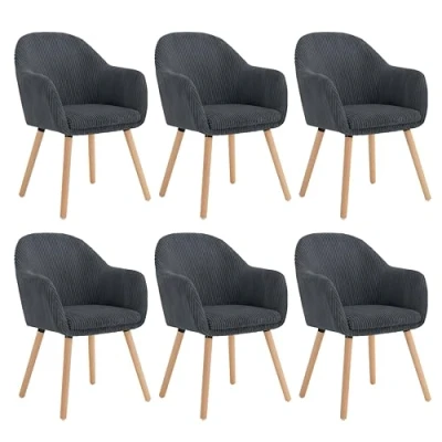 Imagen de WOLTU Sillas Comedor Estilo Vintage Juego de 6, Silla Cocina, Nordica con Respaldo y Reposabrazos, Tela Pana, Estructura Madera, para Tocador, Escritorio, Gris Oscuro, EZS26dgr 6