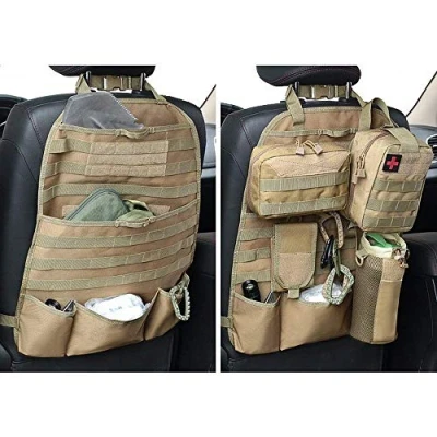 Imagen de wrumava organizador de respaldo asiento coche, panel táctico Molle nailon, ajuste universal, protector cubierta trasero coche (Olny Tan asiento)