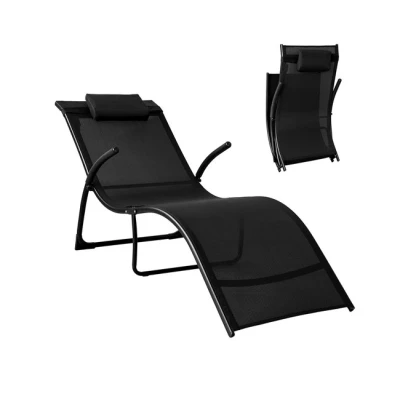 Imagen de SoBuy OGS45 SCH Tumbona Plegable con Almohada,Malla Transpirable Teslin,Negro, ES