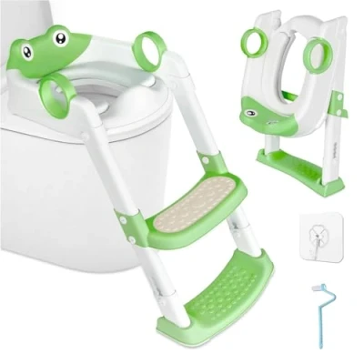 Imagen de KIMIGO Adaptador WC Niños con Escalera,Inodoro de Entrenamiento 2 en 1 para Niños,Portatil Orinal Asiento Baño Inodoro,Plegable Portatil Infantil Inodoro y Niñas