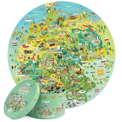 Imagen de Boppi Rompecabezas de 150 piezas para niños 5 a 8 años, hechos con tarjeta 100% reciclada, mapa Alemania