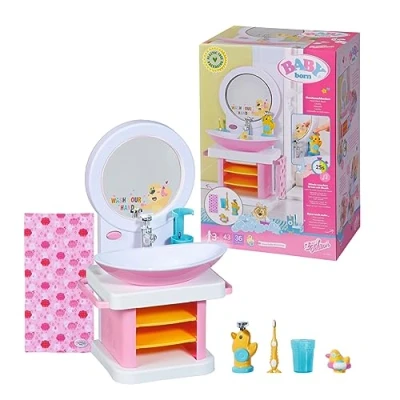 Imagen de BABY born Bath Lavabo 832707 Accesorios con luces/efectos sonoros Incluye cepillo de dientes, taza, dispensador jabón, tapón y toalla Se necesitan pilas Edad: 3+ años