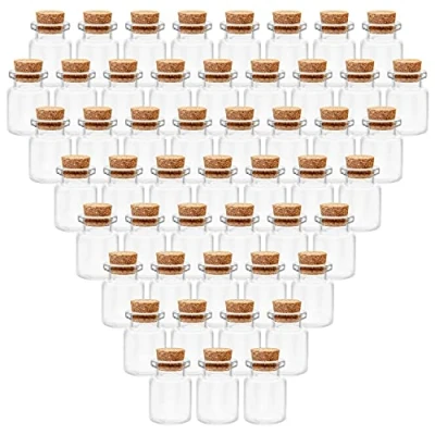 Imagen de BELLE VOUS Mini Botellas de Cristal con Tapón Corcho (Pack 100) 5 ml Frascos Pequeños Herméticos y Redondos para Regalos Bodas, Fiestas, Especias Cocina Mermelada