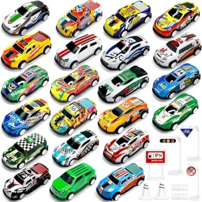 Imagen de TOYABI Coches para Niños, Matchbox, 22 Piezas de Coche Retroceso 8 Barricadas, Carreras Clásico con Carcasa Metálica