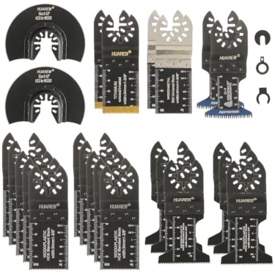 Imagen de HUAREW 27 Piezas Cuchillas de Sierra Oscilante, Hojas Corte para Herramientas Oscilantes Accesorios Multiherramienta Plásticos, Madera, Metal