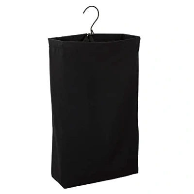 Imagen de Household Essentials bolsa de lavandería para colgar en la puerta, lona lavable con asa bucle, capacidad dos cargas lavandería, ideal dormitorios y espacios pequeños, color negro