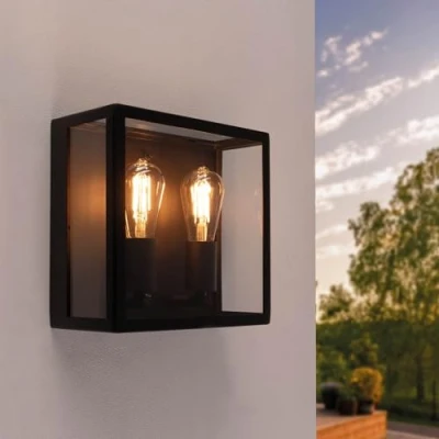 Imagen de Ledvion Lámpara Aplique LED, Negro, Para Dos Accesorios E27, IP44, Luz Exterior, Iluminación de Jardín, Fachadas, Pared, Pared