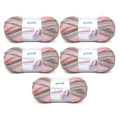 Imagen de Gründl Mohanna Ovillo de lana para tejer y ganchillo (90% poliacrílico, 10% mohair, 5 x 100 g, gruesa), color rosa gris topo