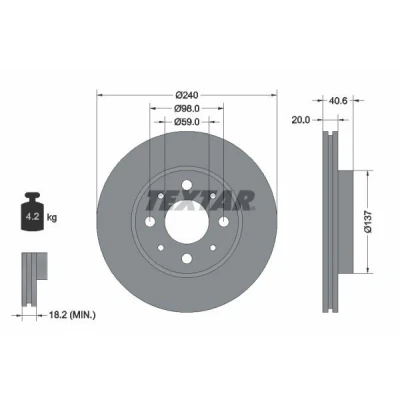 Imagen de TEXTAR PRO 92118003 Disco de freno 240 20 04/08 98 ventilación interna revestido sin perno sujeción rueda, buje rueda FIAT: 500 Hatchback