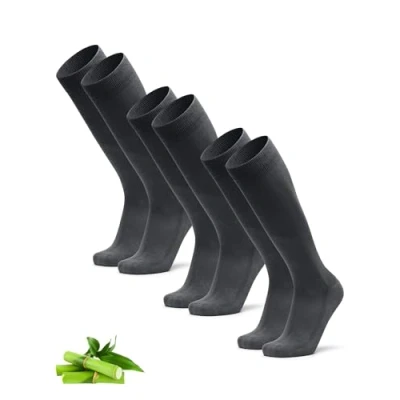 Imagen de DANISH ENDURANCE Calcetines de Bambú Altos, Hasta la Rodilla, Clásicos, Suaves y Transpirables, 3 Pack Gris 39 42