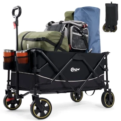 Imagen de Portal carro de festival con frenos, carrito camping, playa resistente, tamaño más pequeño, plegable, mano, remolque, para picnic, jardín, eventos, utilidad, mascotas, 120 kg