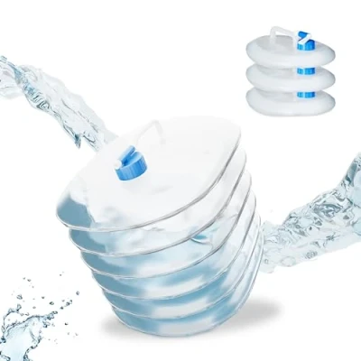 Imagen de Relaxdays Bidón de Agua Plegable Set 4, Oval, Asa, con Grifo, 15L, Camping, Garrafa Plegable, Transparente/Azul