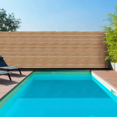 Imagen de Pantalla opaca 1,5 x 10 M con efecto claustra de madera 160 gr/m²