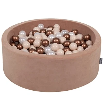 Imagen de KiddyMoon Terciopelo Piscina De Bolas 90X30cm/200 para Ninos Hecha En La UE, Rosa del Desierto:Beige Pastel/Cobre/Perla