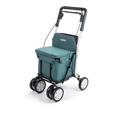 Imagen de Carlett Carro de la Compra y Andador con Asiento para Ancianos Carrito Plegable Supermercado 4 Ruedas, Bolsa Extraíble 29L/15kg Modelo Comfort, Color Verde