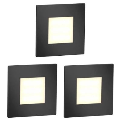 Imagen de ledscom.de 3 LED luz de escalera/luz pared empotrada FEX para interior y exterior, angular, negro, 85 x 85mm, blanco cálido