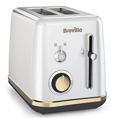 Imagen de Breville VTT935X Tostador de 2 rebanadas con bandeja para calentar bollería, colección Mostra, color plateado Moonshine Silver detalles dorados