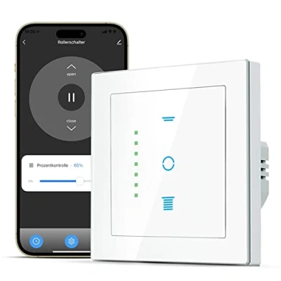 Imagen de CURRYSMARTER Interruptor de persiana wifi, con LED controlable, temporizador inteligente para persianas, control compatible Echo Alexa/Google, 80x80 mm