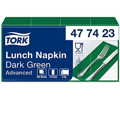 Imagen de Tork 477423 Soft Lunch/Servilletas para almuerzo de dos capas/plegado americano 1/8 / color verde oscuro /10 paquetes x 200 unidades (2000 servilletas) 33 cm cm/Advanced