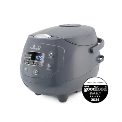 Imagen de Yum Asia Panda Mini arrocera con cuenco de cerámica Ninja y lógica difusa avanzada (3,5 tazas, 0,63 litros) 4 funciones arroz, multicocina 220 240V (Cobalt Grey)