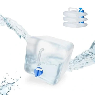 Imagen de Relaxdays Bidón Plegable, Grifo y Tapón de Rosca, para Acampada, Sin BPA, 4 Unidades, 5 litros, Transparente Azul, Unisex, Medium