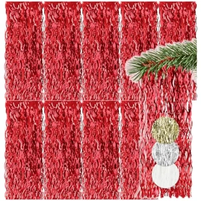 Imagen de com four® 10x Oropel Guirnalda de Rojo para Navidad Adornos navideños el árbol Cortina con Hilos Ondulados (Rojo 10 Piezas)