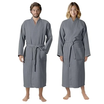 Imagen de HOMELEVEL Bata de Piqué Unisex Albornoz Mujer y Hombre 100% Algodón Waffle Ducha Sauna Piscina SPA Ligera Viaje con Bolsillos