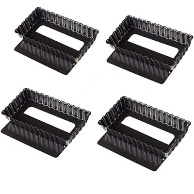 Imagen de Webake Moldes para Tarta Antiadherentes Pequeños Tartaletas Rectangular Quiche Pie Pan con Parte Inferior Extraíble, 4,5 Pulgadas Paquete de 4