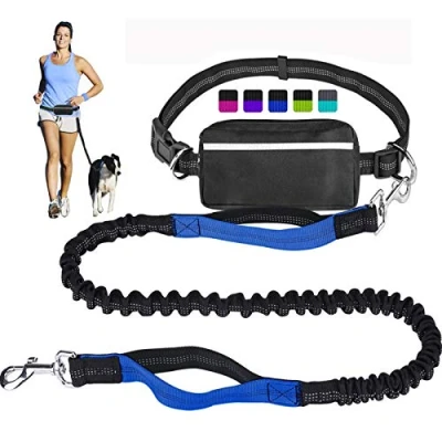 Imagen de Correa de Perro Manos Libres para Correr, Caminar, Entrenamiento, Senderismo, Doble asa Que Absorbe los Golpes, elástica Reflectante, cinturón Ajustable y Bolsa, Ideal Perros medianos a