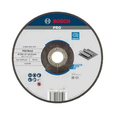 Imagen de Bosch 2 608 600 315 Disco de desbaste acodado Expert for Metal A 30 T BF, 180 mm, 6,0 mm (pack 1)
