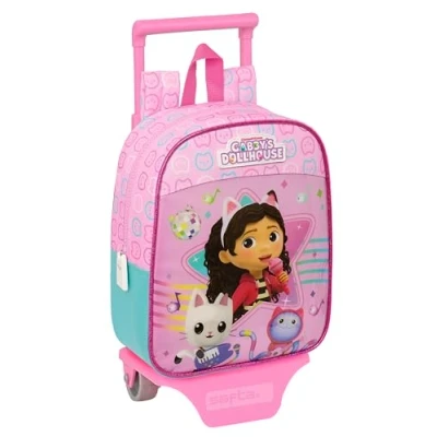 Imagen de Safta GABBY&#039;S DOLLHOUSE PARTY Mochila Guardería con Carro, Ideal para Niños de Diferentes Edades, Cómoda y Versátil, Calidad Resistencia, 22x10x27 cm, Color Rosa claro