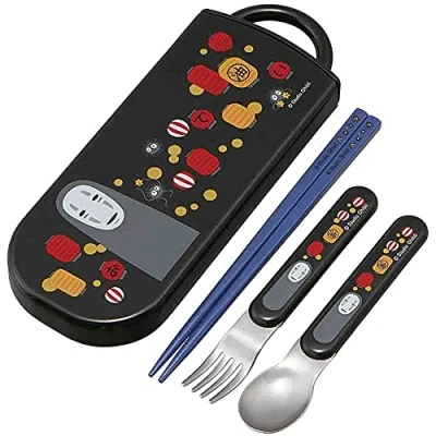 Imagen de Spirited Away Juego de utensilios Incluye tenedor, cuchara, palillos y funda transporte reutilizables Auténtico diseño japonés duradero, apto para lavavajillas
