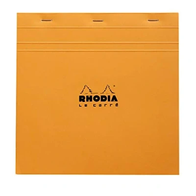 Imagen de Clairefontaine ES Bloc de notas grapado y microperforado Rhodia, DIN A5, 14,8 x 21 cm, 150 hojas, 80 g, cuadrícula naranja, 4 unidades, color negro cm