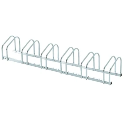Imagen de HOMCOM Aparcamiento para 6 Bicicletas Soporte de Acero Aparcar en el Suelo o Pared Estacionamiento Interior y Exterior 179x33x27 cm Plata