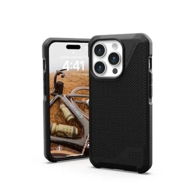 Imagen de URBAN ARMOR GEAR Metropolis LT Case Compatible con Apple iPhone 15 Pro [Military Standard Drop Protection, Wireless Charging (Qi) / Magnetic Compatible] Kevlar Negro