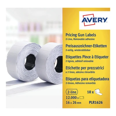 Imagen de Avery España PLR1626.Rollo de 1200 etiquetas blancas removibles 16x26mm,2 líneas