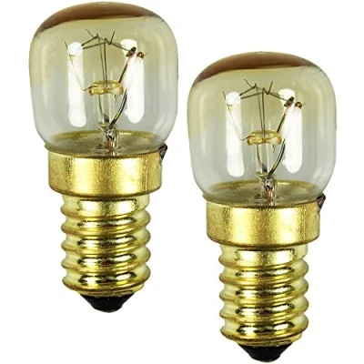 Imagen de COM FOUR® 2x Lámpara de horno hasta 300C Bombilla luz estufa blanca cálida 15 W, E 14, 230 V (02 piezas color oro 15W)