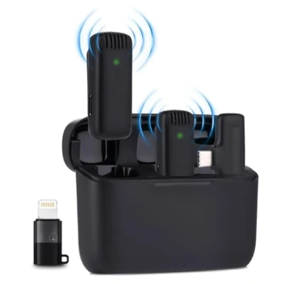 Imagen de NK Micrófono Inalámbrico con Estuche de Carga Lavalier Wireless para iPhone/Android, Plug&amp;Play, Pack 2 Micrófonos Grabación Tiktok/Twtch/Youtube/Vlog, Reducción Ruido, Sin App