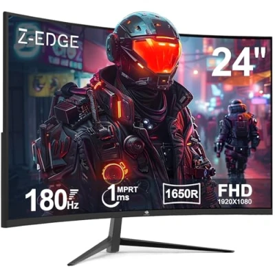 Imagen de Z Edge Monitor Gaming Curvo 24&#039;&#039; 180 Hz/165 Hz/144 Hz, FHD(1920x1080), 1ms, FreeSync, Pantalla PC LED con DP Cable, 1650R VA, Inclinación Ajustable, 300cd/m², HDMI2.1&amp; DP1.4, 178 ángulo de visión