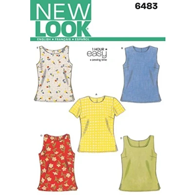 Imagen de New Look Patrón N6483 Mangas, Camiseta, Seda, Blanco, 34 44